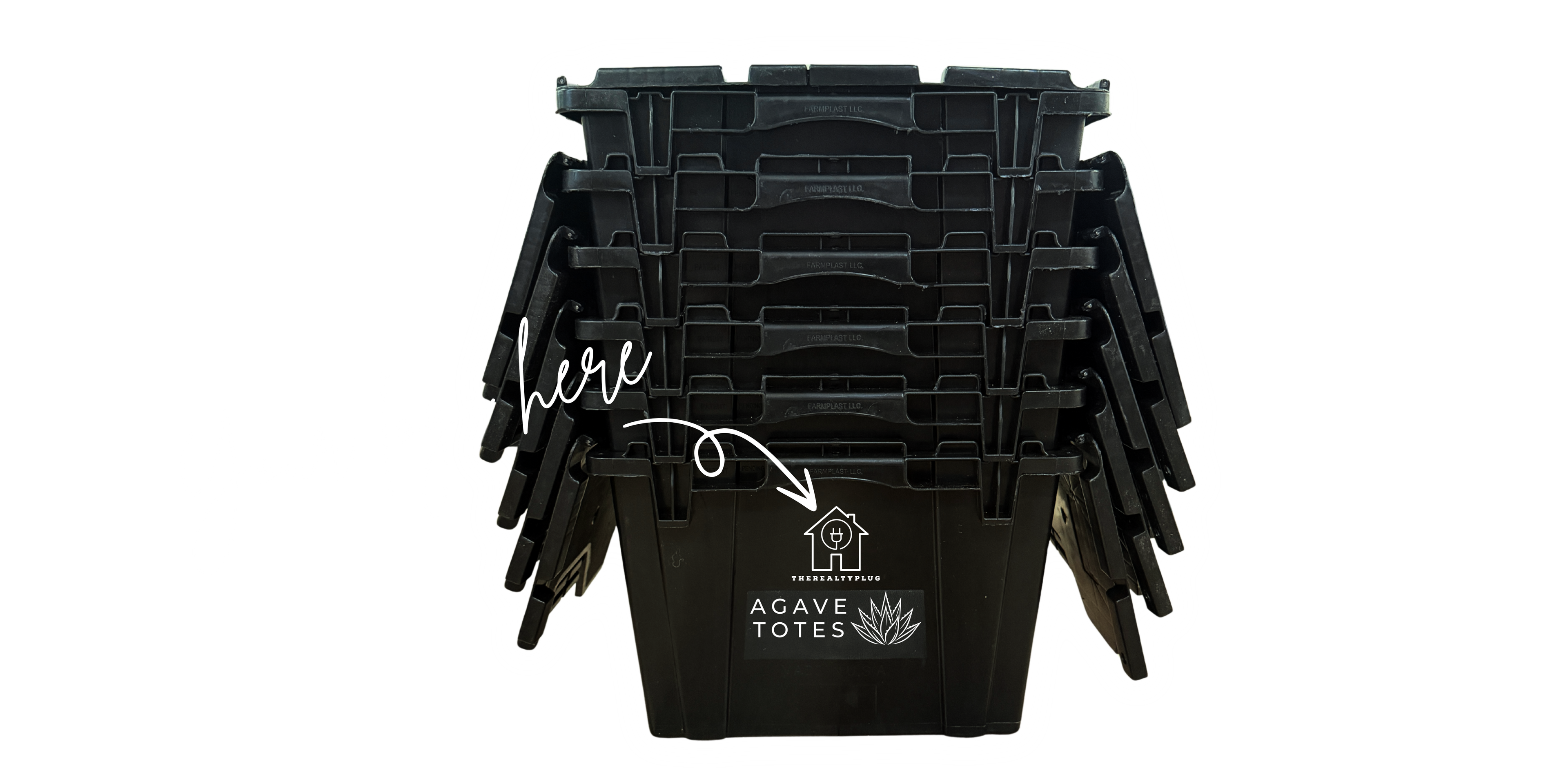 Stacked black Agave Totes with branded logo callout for realtor partners